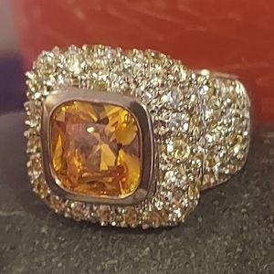 Yellow Princess Citrine Ring & Clustered Light Yellow Crystals 925 Silver
